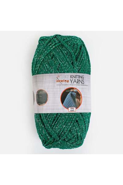 OEM Fir de Tricotat Verde cu Lurex Argintiu 100g