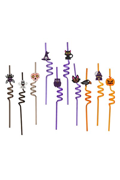 OEM Επαναχρησιμοποιούμενα Πλαστικά Σπιράλ Καλαμάκια με Φιγούρες Χάλογουιν Ø6x...