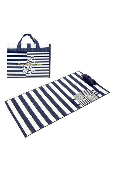 OEM Rogojina Plaja Geanta Albastra cu Dungi Ancora & Perna Gonflabila 180x86cm