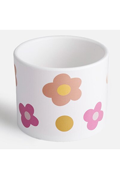OEM White Ceramic Flower Pot Mask with Floral Pattern Ø10.5x8.5 centimeters -...