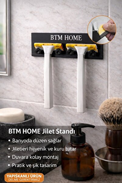 bahe home Yapışkanlı Jilet Tutucu Duvar Aparatı Banyo Düzenleyici Delmeden Mo...