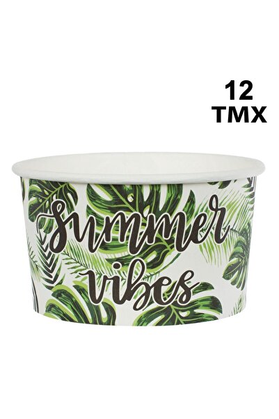 OEM Cardboard Ice Cream Bowls Tropical Green Leaves Pattern "Summer Vibes" 24...