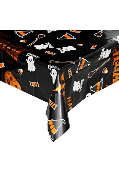 OEM Fata de Masa de Halloween Neagra cu Model Dovleci Palarii "Happy Hallowee...