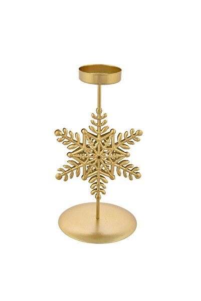 OEM Διακοσμητικό Χριστουγεννιάτικο Κηροπήγιο Χρυσό Μεταλλικό με Σχέδιο Χιονον...