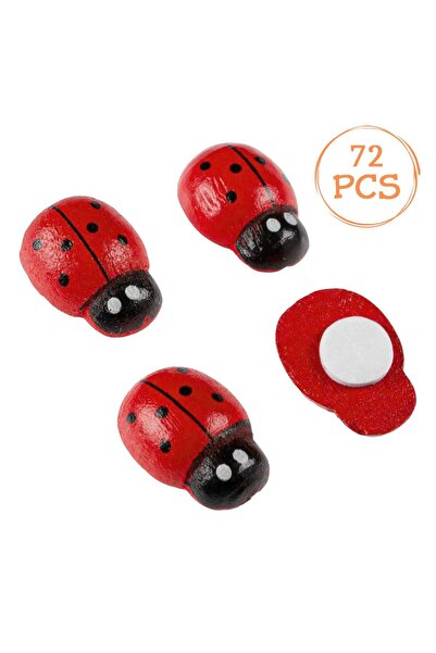 OEM Decorative Stickers Red Wooden Ladybugs 1.5cm - 72pcs