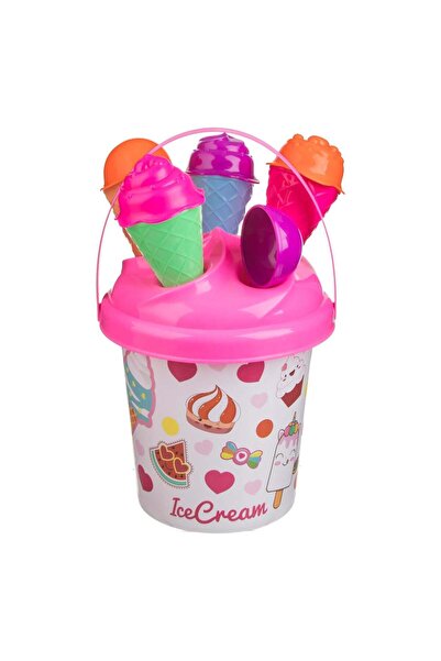 OEM Ροζ κουβαδάκι παραλίας με σχέδιο παγωτού Ø12x20εκ. & 5 αξεσουάρ