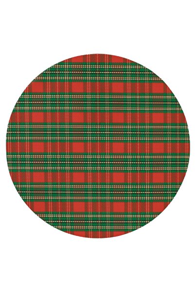 OEM Κόκκινη Χριστουγεννιάτικη θήκη πιάτου με πράσινα καρό Ø38 εκατοστά