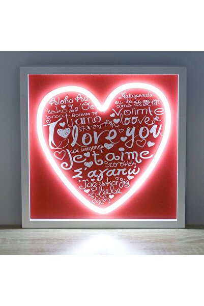 OEM Red Neon LED Panel with Heart and Love Messages 25x25cm