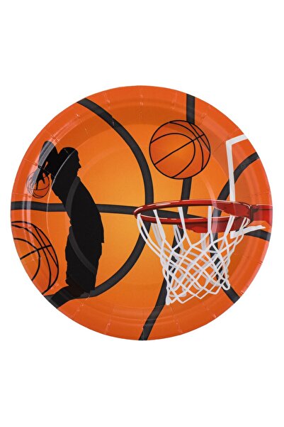 OEM Σετ Πορτοκαλί Χάρτινα Πιάτα Πάρτι με Σχέδιο Μπάσκετ 18 εκατοστά - 6 τεμάχια