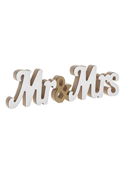 OEM Semn din Lemn Decorativ Alb Auriu Mr&Mrs 35x2.5x10cm