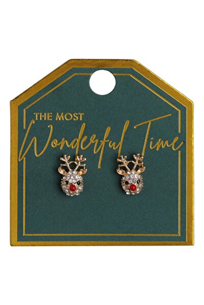 OEM Christmas Earrings with Reindeer Pattern in Gold Color, Red Rhinestone, S...