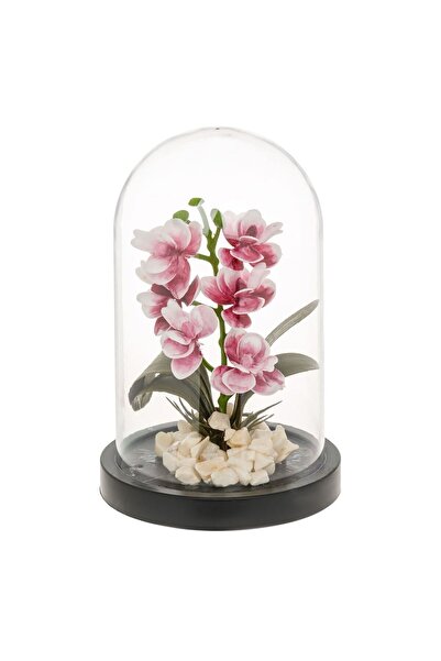 OEM Cupola Decorativa cu Floare Artificiala Roz & Pietre Ø11.5x18cm
