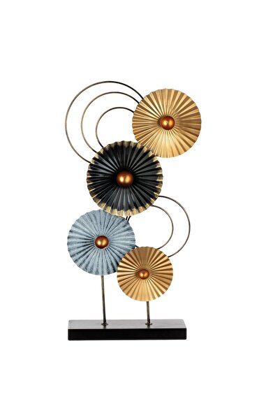 OEM Decoratiune Metalica cu Evantai Cercuri Negre Albe Aurii 26x54cm