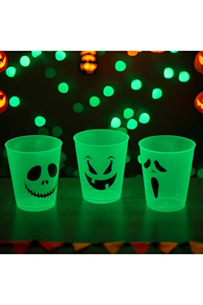 OEM Set Pahare din Plastic de Halloween Glow in The Dark Cranii - 3buc