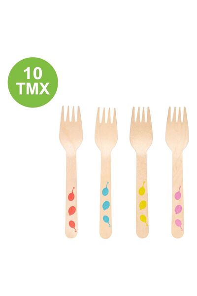 OEM Wooden Party Forks Colorful Balloons 16 centimeters - 10pcs