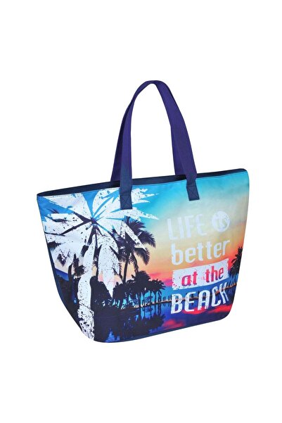 OEM Τσάντα θαλάσσης και παλέτα σκιών ματιών Blue Sunset Palm Trees 55x20x40εκ.