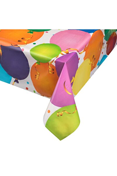 OEM Λευκό πλαστικό τραπεζομάντιλο με σχέδιο πολύχρωμων μπαλονιών 180x120εκ.