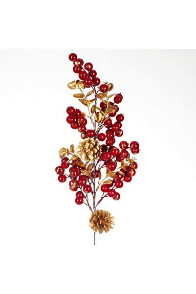 OEM Διακοσμητικό Χριστουγεννιάτικο Κλαδί με Γυαλιστερά Κόκκινα Ρόδια & Κώνους...