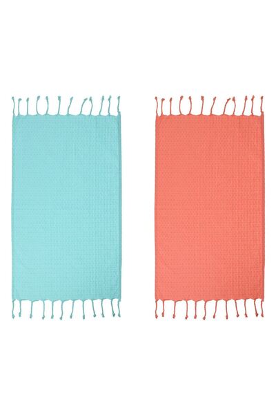 OEM Coral & Blue Cotton Kitchen Towels - 2pcs
