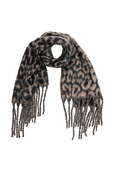 OEM Esarfa Bej Neagra cu Model Leopard & Franjuri Lungi 200x57cm 364g