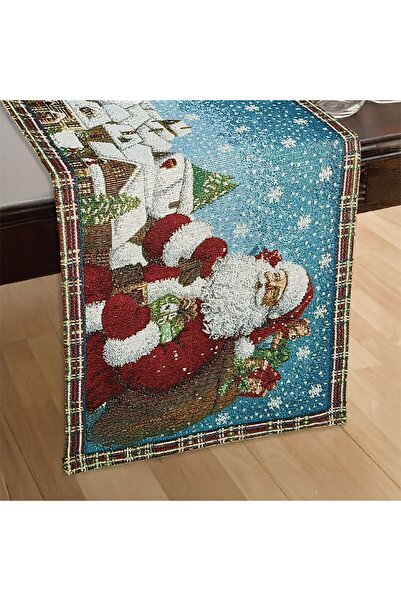 OEM Christmas Decorative Runner Tapestry Blue Red with Santa Claus Pattern 15...