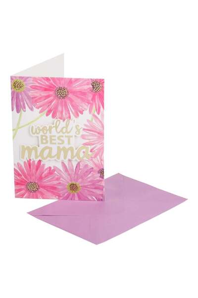 OEM Felicitare Ecru cu Flori Fucsia Lila Mesaj Foil „World's Best Mama” 12x17...