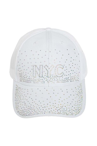 OEM White NYC Rhinestone Sports Cap for Women