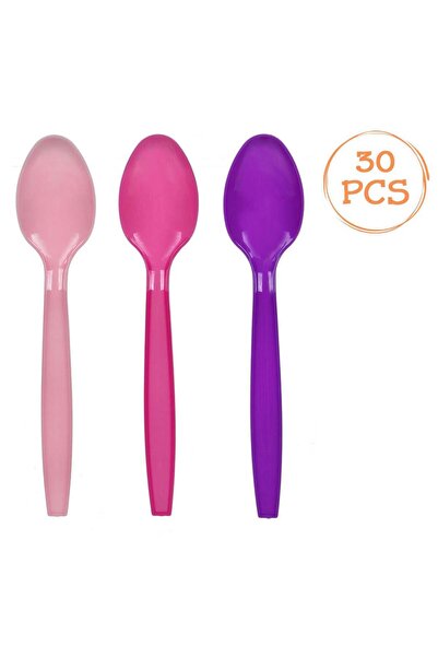 OEM Reusable Plastic Party Spoons Pink Fuchsia Purple 15.2 centimeters - 30pcs
