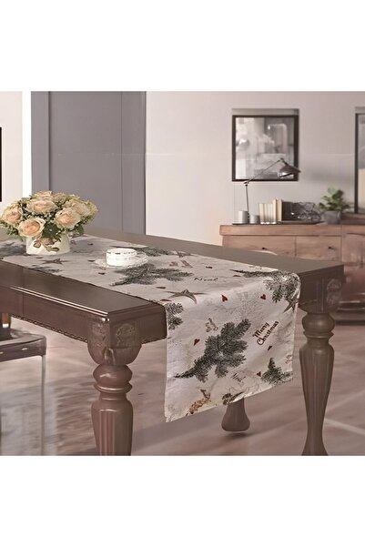 OEM Διακοσμητικό Χριστουγεννιάτικο Ράνερ Γκρι Μπεζ με Κλαδιά Ελάτης, Αστέρια ...