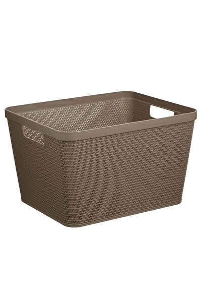 OEM Beige Plastic Storage Basket with Handles 20L