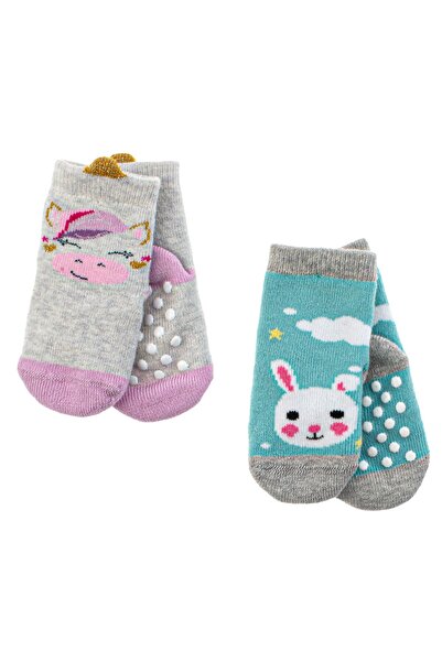 OEM Veraman Unicorn Bunny Anti-slip Gray Socks for Babies - 2 Pairs 9-18 Months