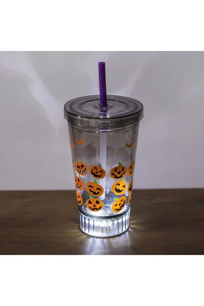 OEM Pahar de Petrecere Negru Smoky cu Dovleci de Halloween Capac Pai & Lumina...