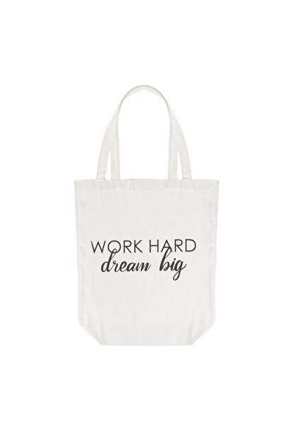 OEM Ecru Textile Bag "Work Hard Dream Big" 34x10x40cm
