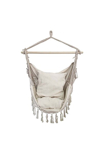 OEM Μπεζ Κρεμαστή Κουνιστή Καρέκλα με Μακραμέ & 2 Μαξιλάρια 100x130x110εκ.