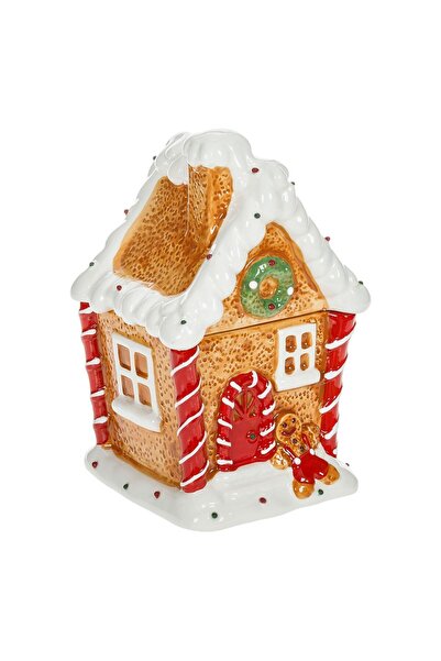OEM Κεραμικό Χριστουγεννιάτικο Δοχείο Μπισκότων Σπιτάκι από Μελόψωμο 13x12x20εκ.
