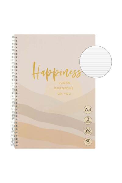 OEM Caiet A4 Roz Nude Folie Aurie "Happiness" cu Spirala & 3 Subiecte - 96F