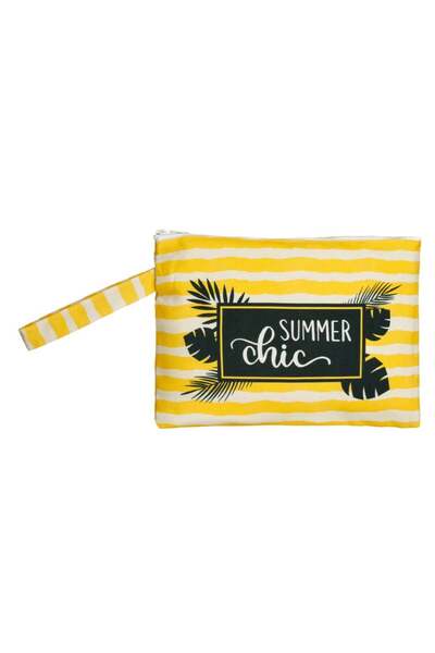 OEM Summer Canvas Tote Bag Yellow with Stripes "Summer Chic" & Handle 30x22cm