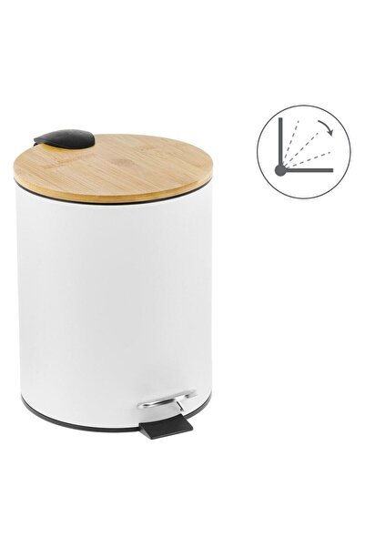 OEM Matt White Metal Trash Can with Bamboo Lid 5L