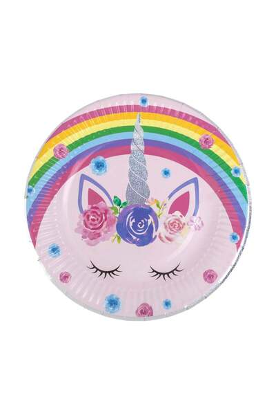 OEM Unicorn Rainbow Cardboard Party Plates with Holographic Details 23cm - 6pcs