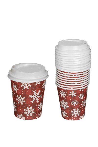 OEM Red Cardboard Cups with Checkered Pattern & Reinforced Lids 270ml - 10pcs