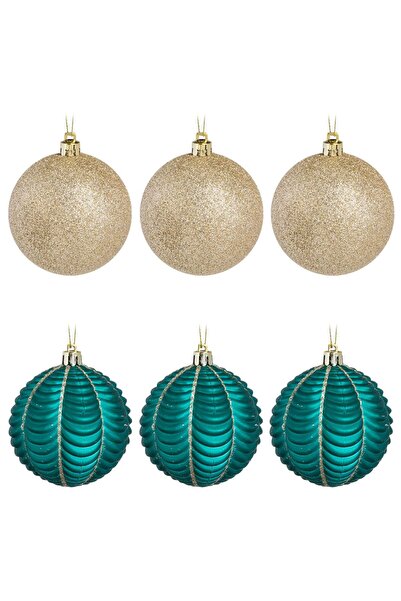 OEM Set Globuri de Craciun Petrol Mate & Sampanii cu Glitter Ø8 centimetri - ...