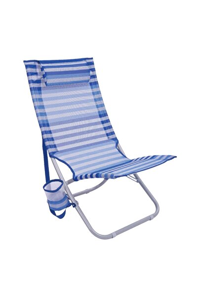 OEM Scaun Plaja Albastru cu Dungi & Perna 70x48x78cm