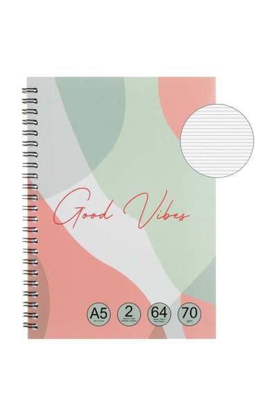 OEM Caiet A5 Dictando Colorat Pastel "Good Vibes" cu Spirala & 2 Subiecte - 64F