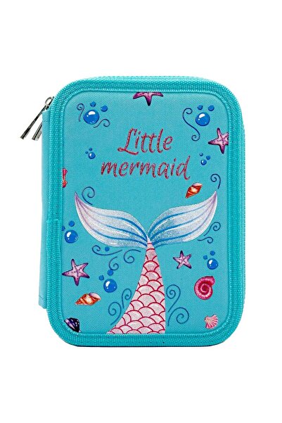 OEM Turquoise Double Fitted Pencil Case with Mermaid Pattern 14x4x20cm