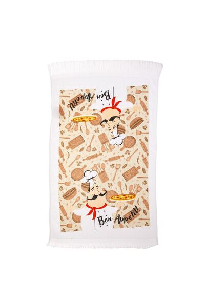 OEM White Cotton Kitchen Towel with Chef Pattern 60x35cm