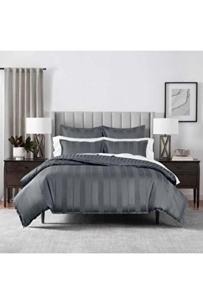 damask Double Hotel Comforter Set 6 Pieces with Striped Pattern