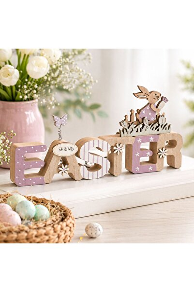 OEM Decoratiune din Lemn de Paste Lila "Easter Spring" Iepure 23x2x12cm