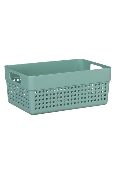 OEM Mint Green Perforated Plastic Storage Basket with Handles 3.5l