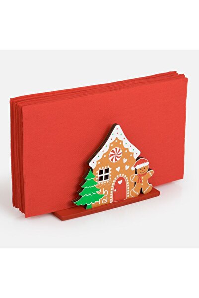 OEM Wooden Christmas Napkin Holder with Gingerbread Man Figurine 12x5x9cm