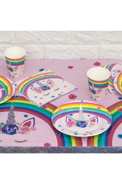 OEM Farfurii de Petrecere din Carton Unicorn Rainbow cu Detalii Holografice 23cm - 6buc